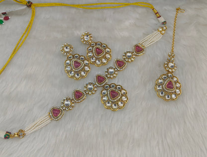 Ruby Gold Kundan Necklace Jewellery Kajal Set