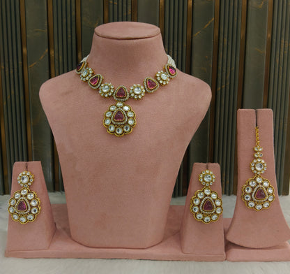 Ruby Gold Kundan Necklace Jewellery Kajal Set