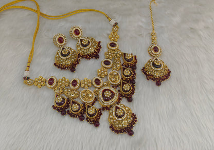Maroon Kundan necklace Set/ kundan Indian Jonas jewellery sets