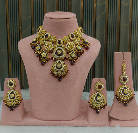 Maroon Kundan necklace Set/ kundan Indian Jonas jewellery sets