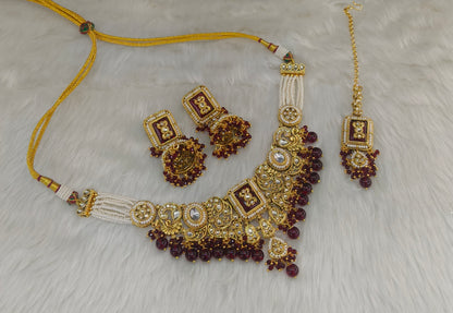 Maroon Kundan necklace Set/ kundan Indian Kity jewellery sets