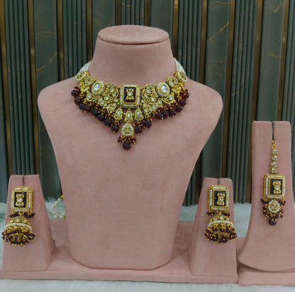 Maroon Kundan necklace Set/ kundan Indian Kity jewellery sets
