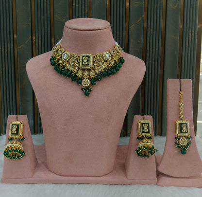 Green Kundan necklace Set/ kundan Indian Kity jewellery sets