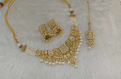 Gold White Kundan necklace Set/ kundan Indian Kity jewellery sets