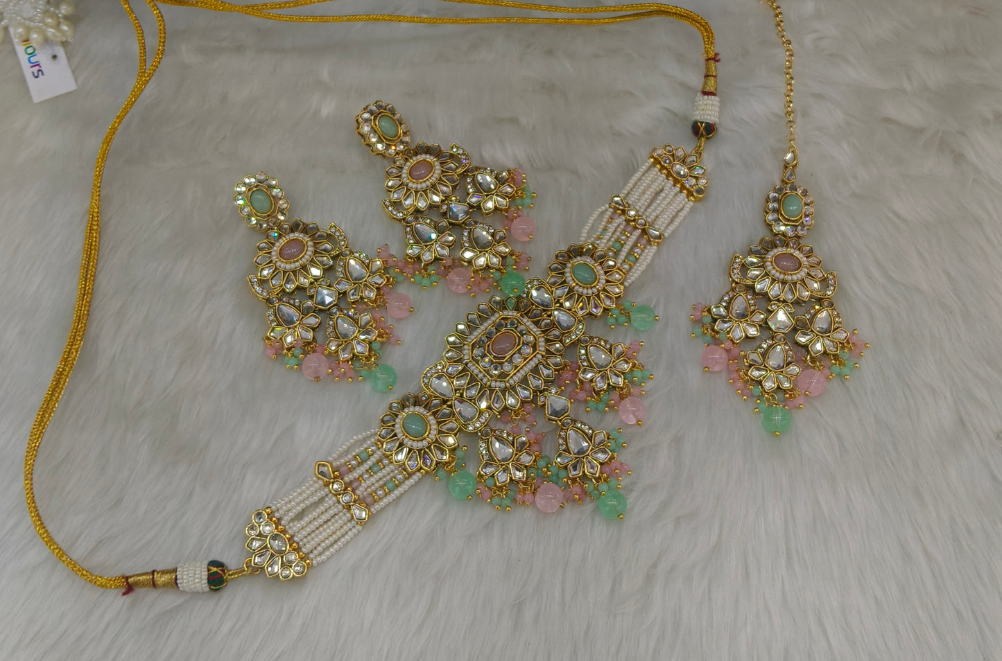Mint Pink Kundan Choker Jewellery Kismat Set