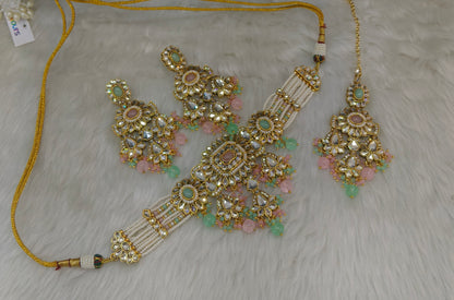 Mint Pink Kundan Choker Jewellery Kismat Set