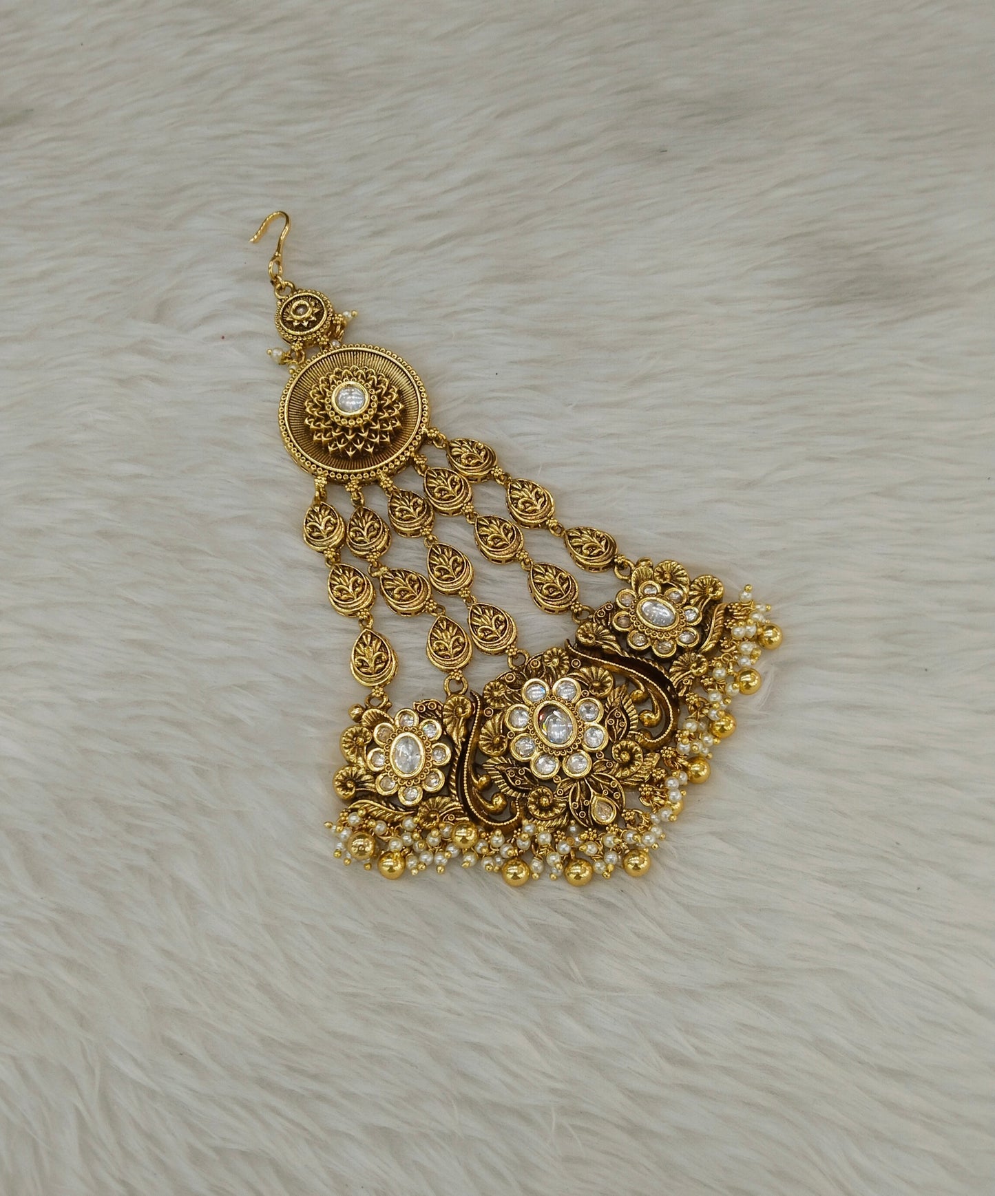 Gold Polki Kundan Jhumar Passa Headpiece Pipas Jewelers