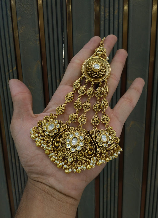 Gold Polki Kundan Jhumar Passa Headpiece Pipas Jewelers