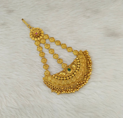 Gold Polki Ruby Green Jhumar Passa Headpiece Pipas Jewelers