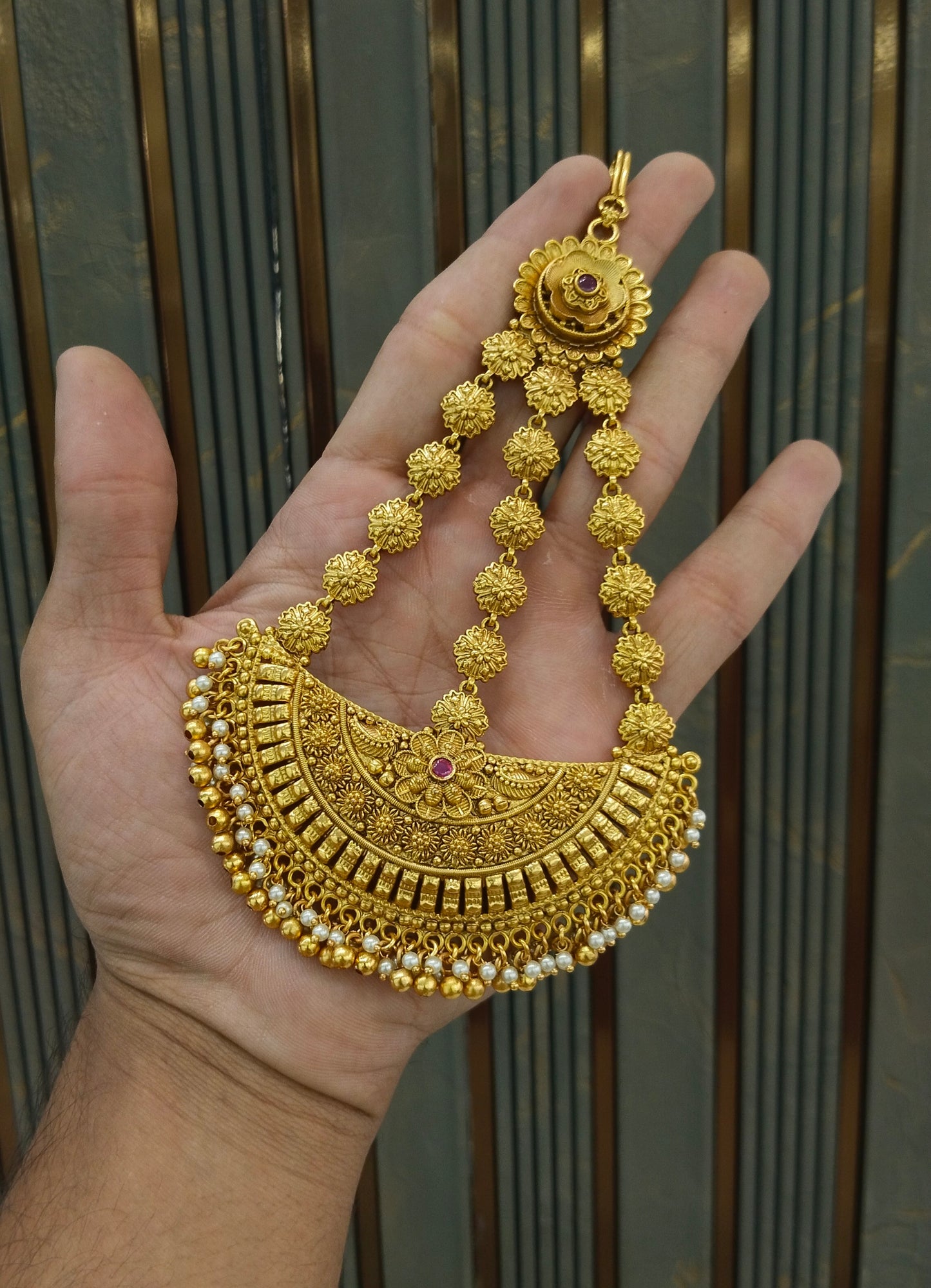Gold Polki Ruby Jhumar Passa Headpiece Pipas Jewelers