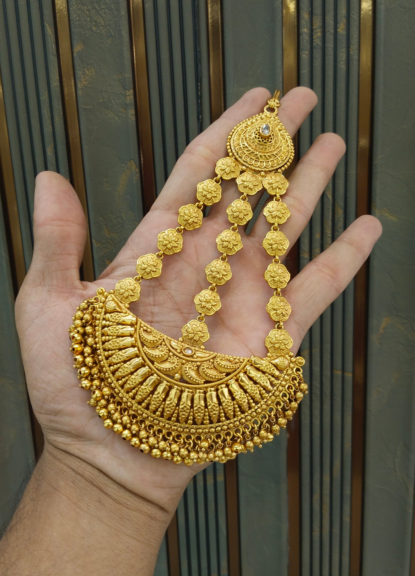 Gold Polki White Jhumar Passa Headpiece Pipas Jewelers