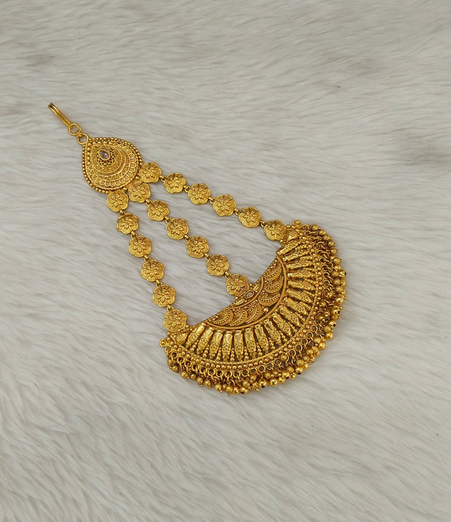 Gold Polki White Jhumar Passa Headpiece Pipas Jewelers
