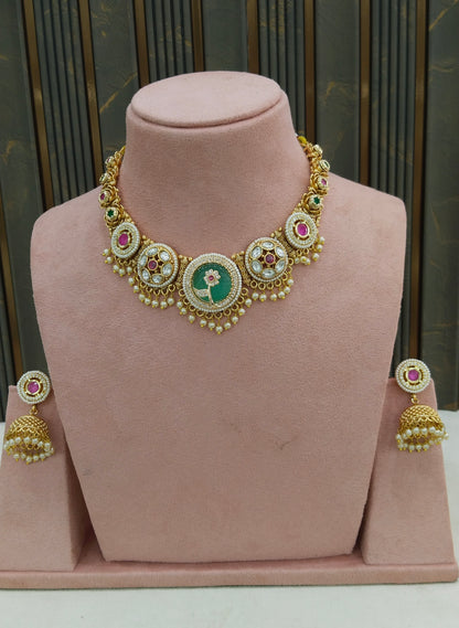 Gold Ruby Sage Green Polki Kundan Necklace Jewellery Reeta Set