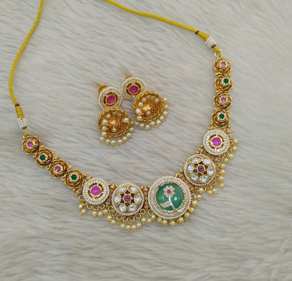 Gold Ruby Sage Green Polki Kundan Necklace Jewellery Reeta Set