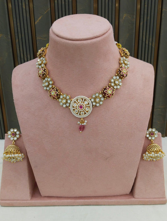 Gold Ruby Polki Kundan Necklace Jewellery Reeta Set