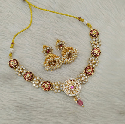 Gold Ruby Polki Kundan Necklace Jewellery Reeta Set