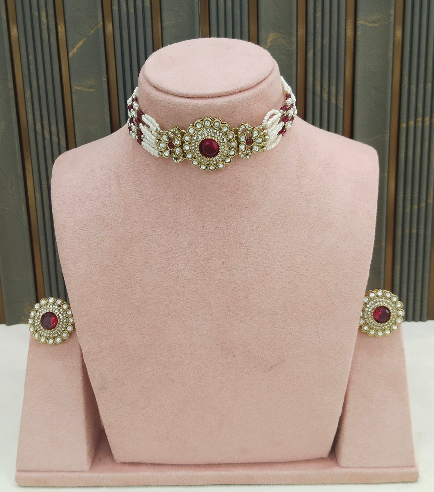 Antique Maroon Choker Jewellery Nalini Set
