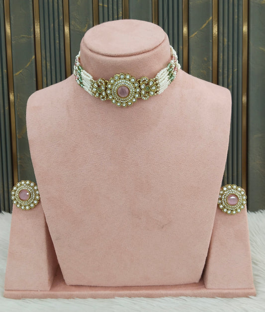 Antique Mint Pink Choker Jewellery Nalini Set