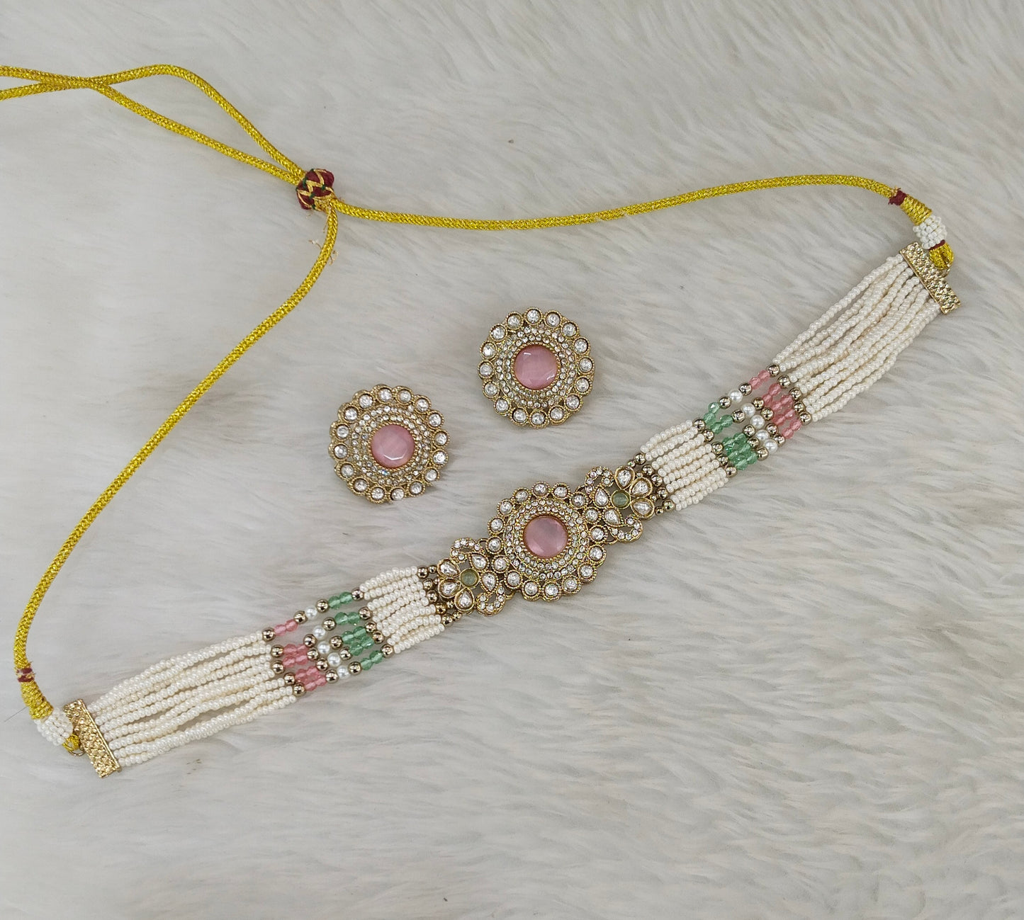 Antique Mint Pink Choker Jewellery Nalini Set