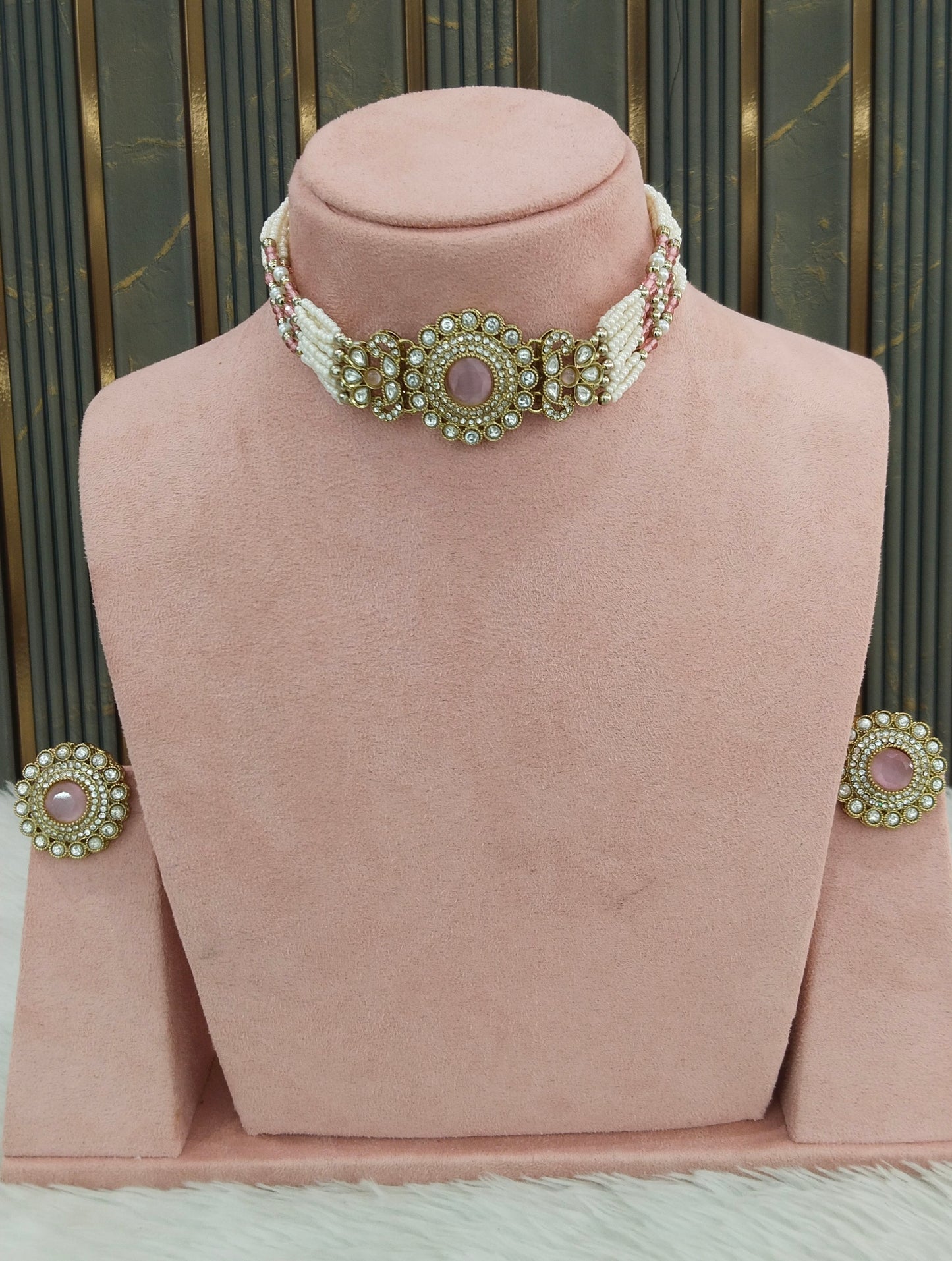 Antique Pink Choker Jewellery Nalini Set