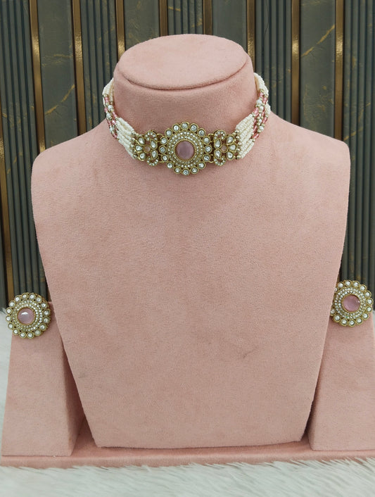 Antique Pink Choker Jewellery Nalini Set