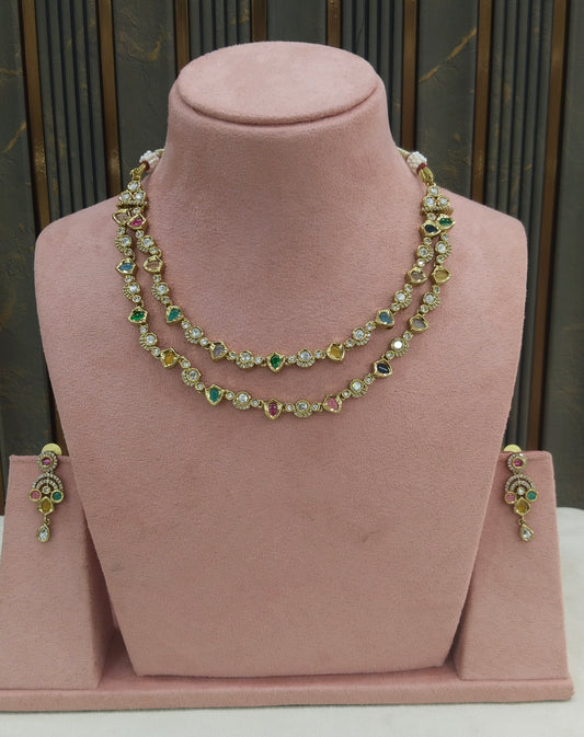 Antique Multi Color Kundan Necklace Jewellery Juna Set