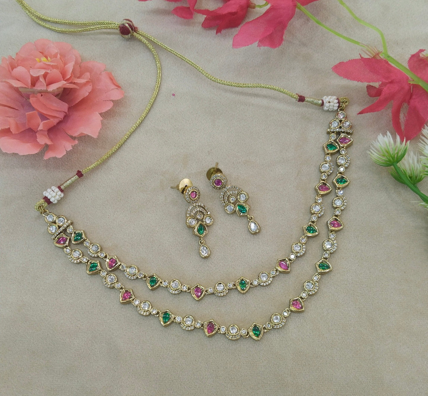 Antique Ruby Green Kundan Necklace Jewellery Juna Set
