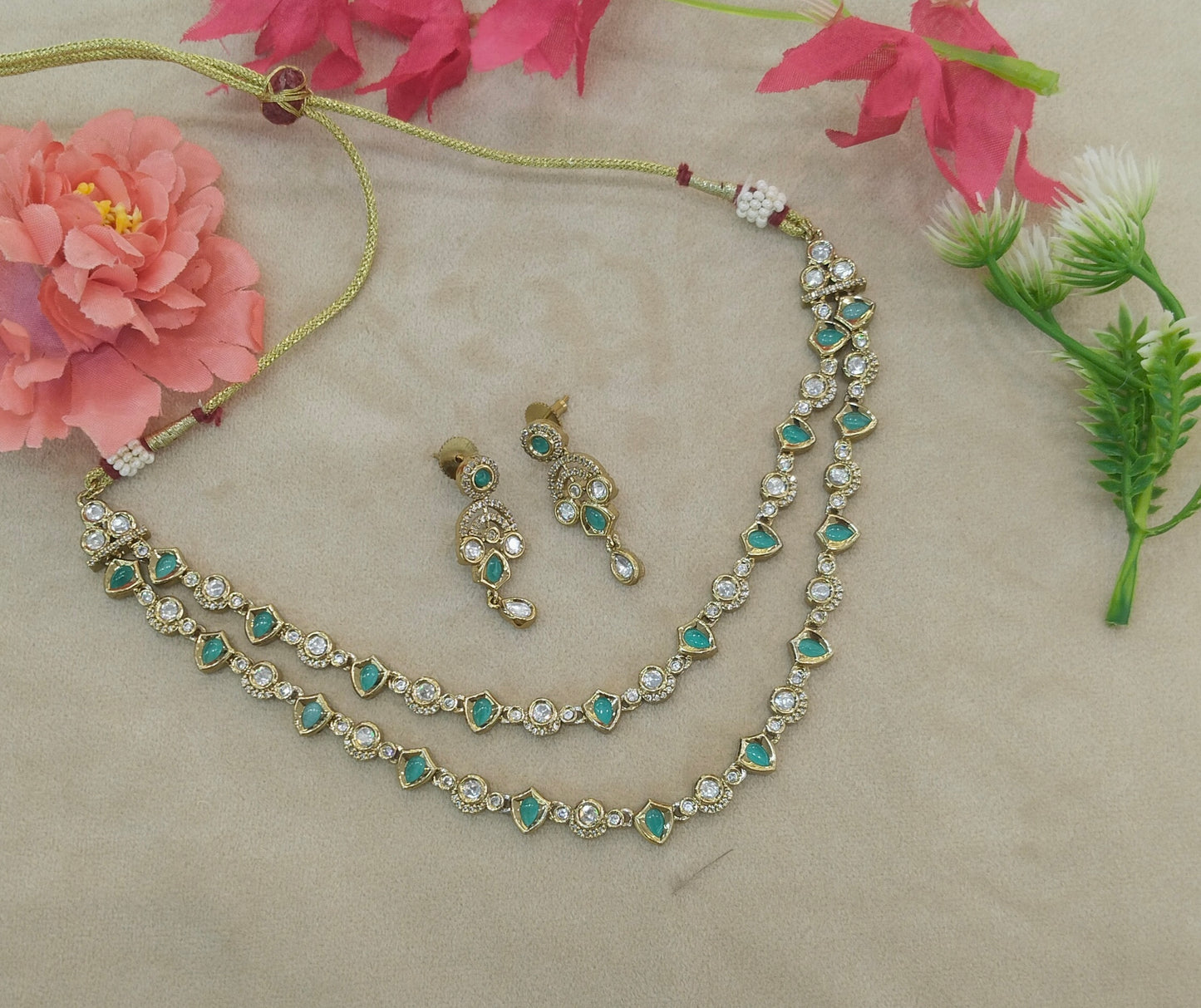 Antique Mint Kundan Necklace Jewellery Juna Set