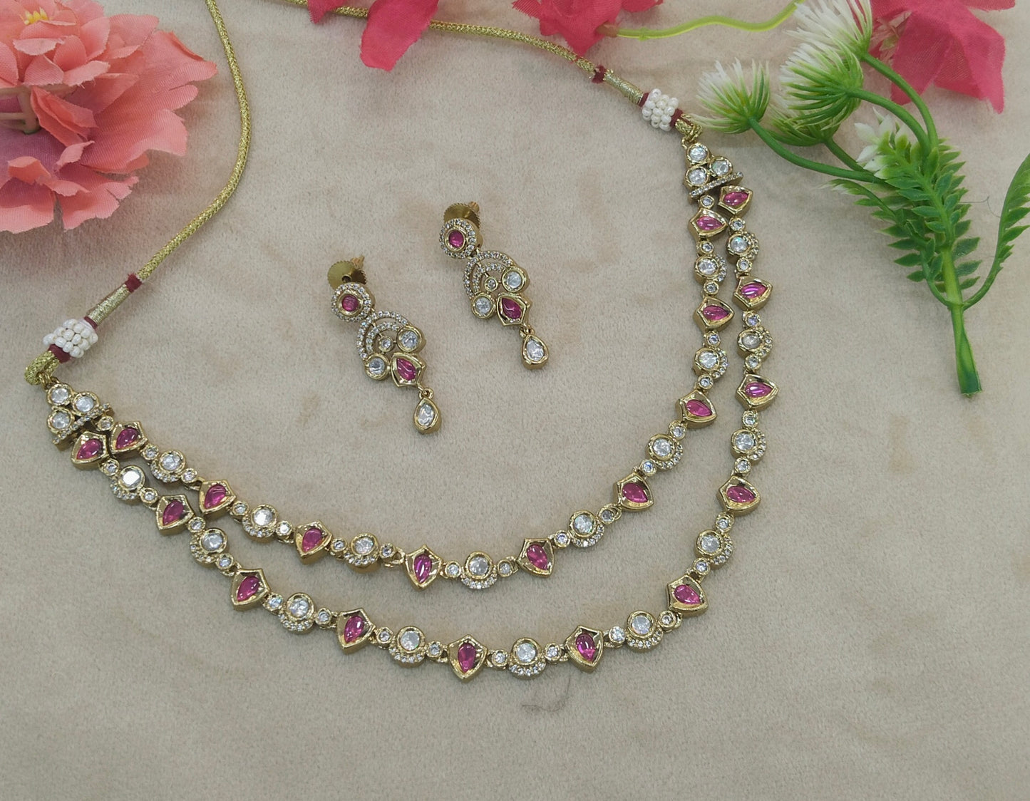 Antique Ruby Kundan Necklace Jewellery Juna Set