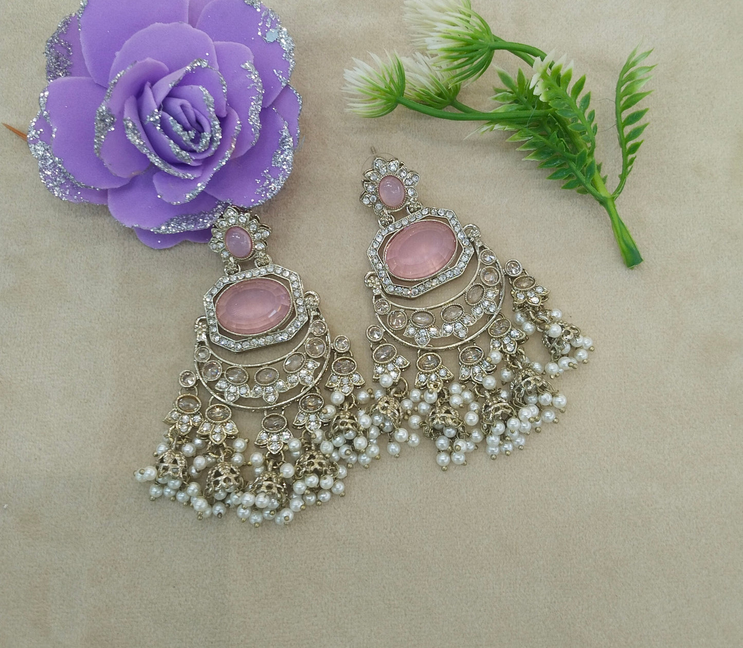 Antique Gold Pink Bollywood Joye Earrings