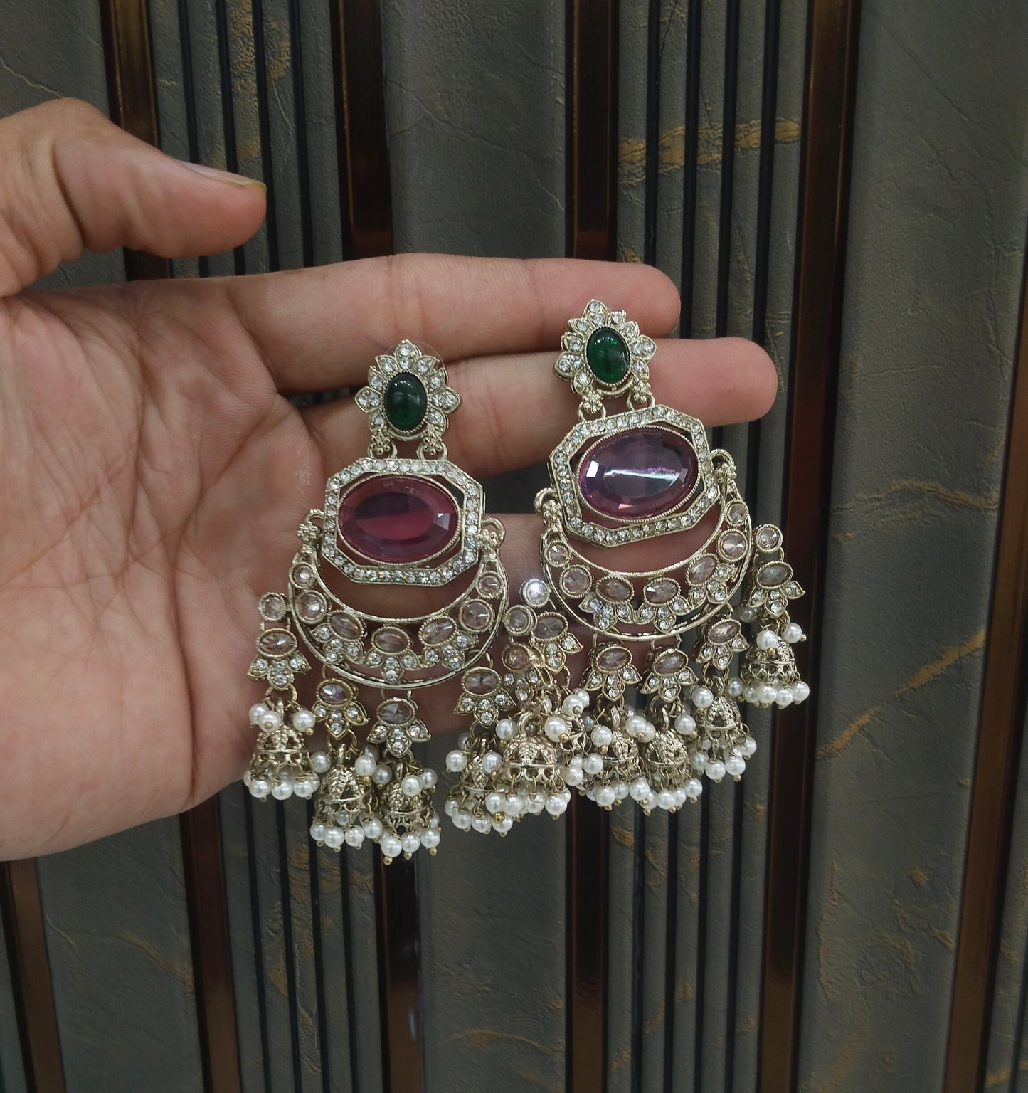 Antique Gold Purple Green Bollywood Joye Earrings