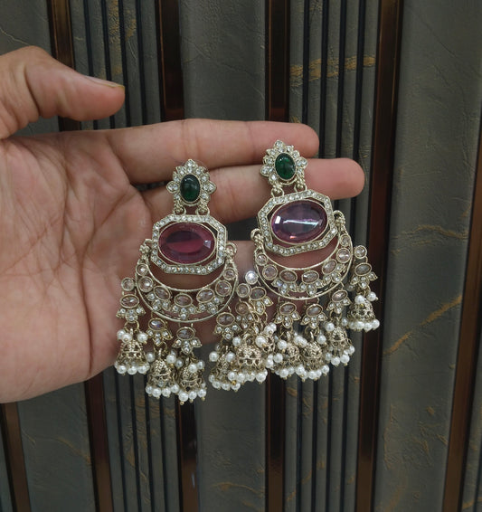Antique Gold Purple Green Bollywood Joye Earrings