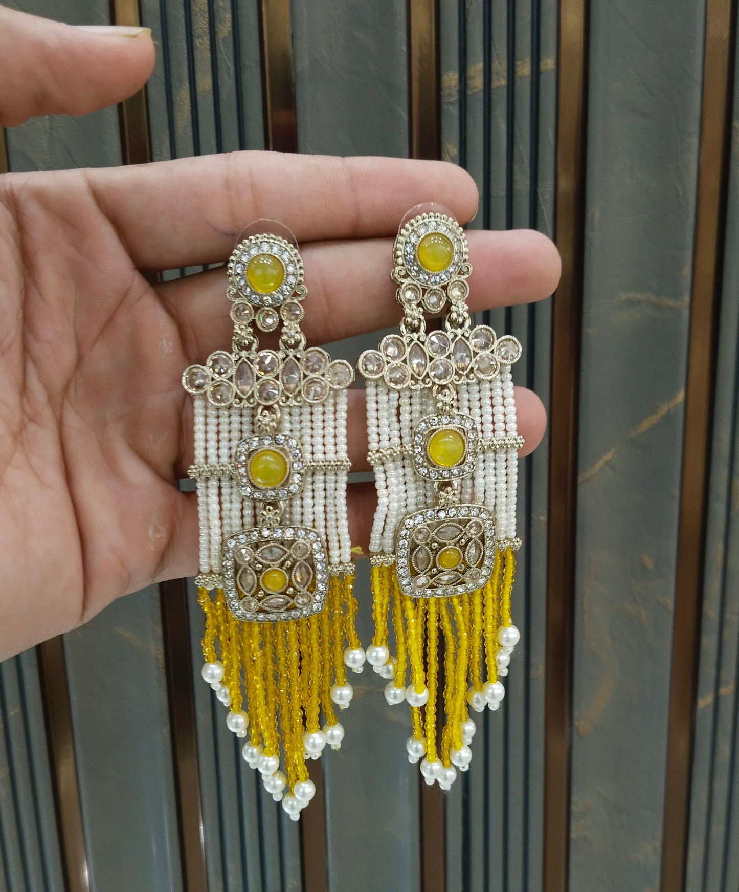 Antique Yellow Bollywood Myna Earrings