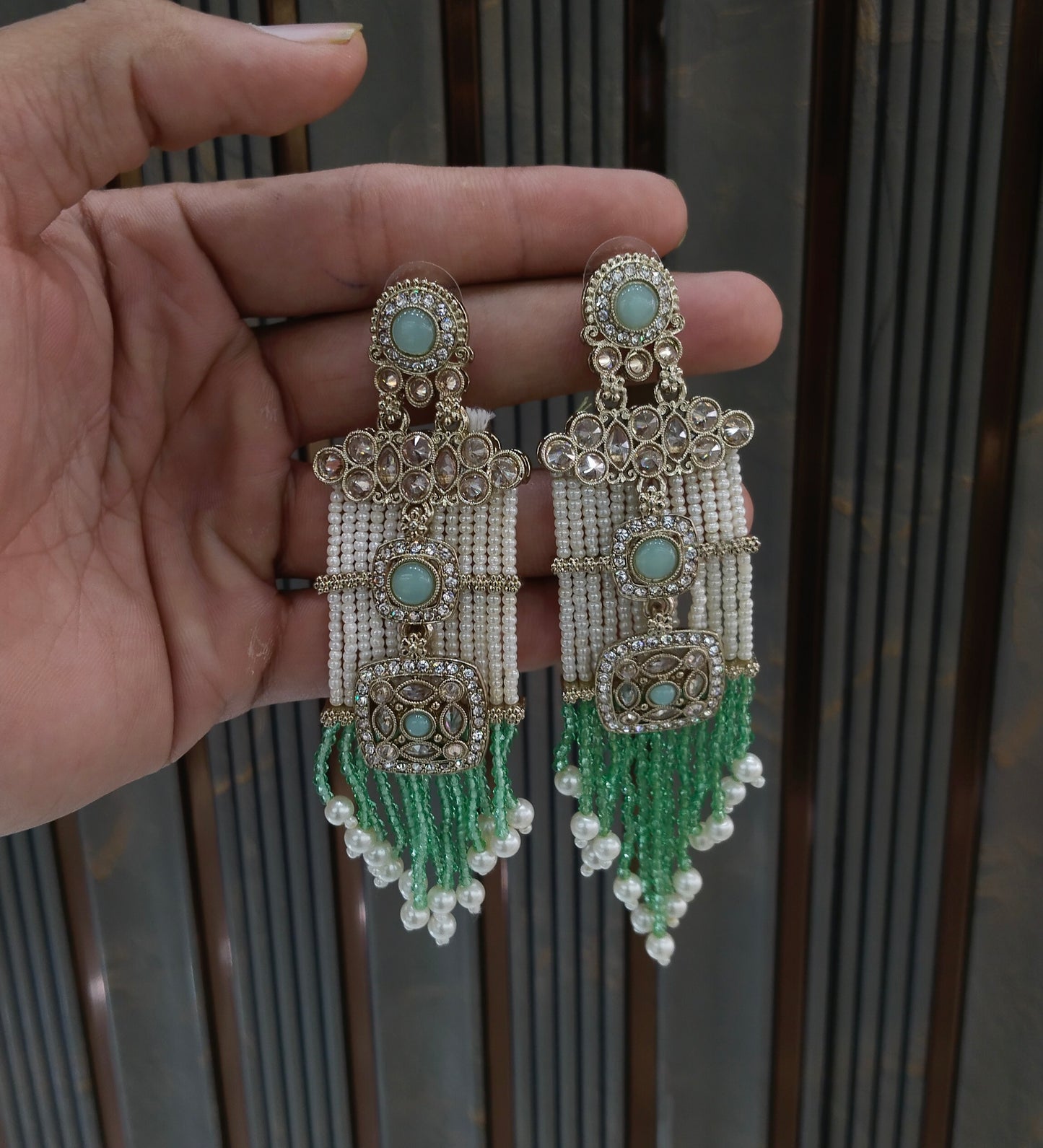 Antique Mint Bollywood Myna Earrings