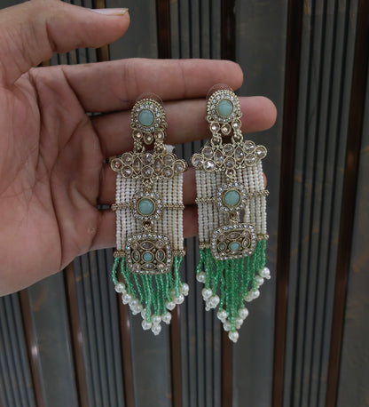Antique Mint Bollywood Myna Earrings