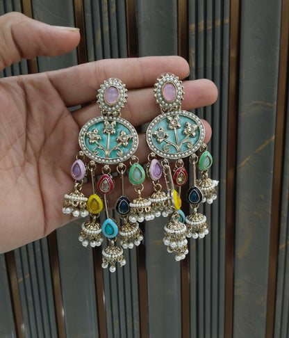 Antique Multi Color Bollywood Tony Earrings