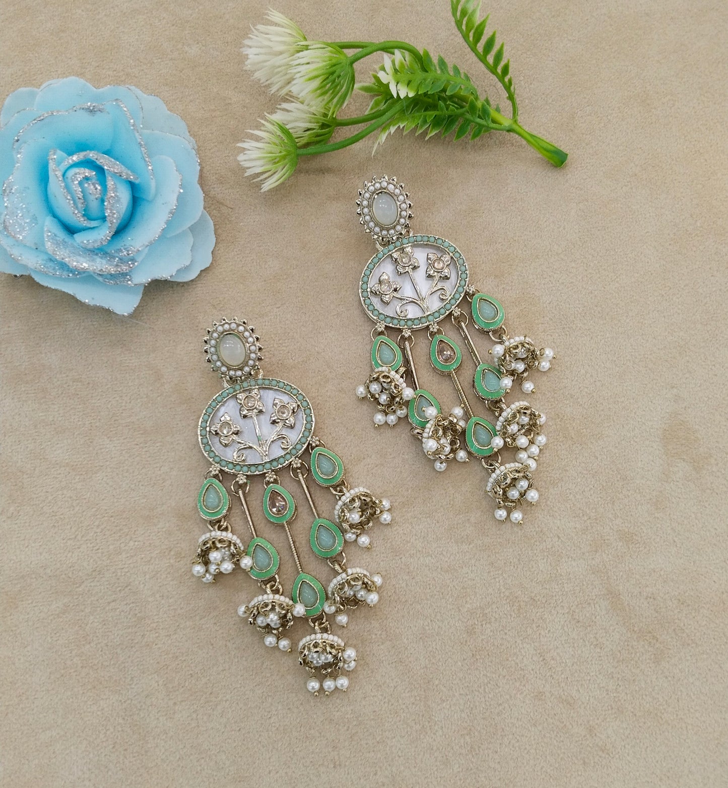 Antique Mint Bollywood Tony Earrings