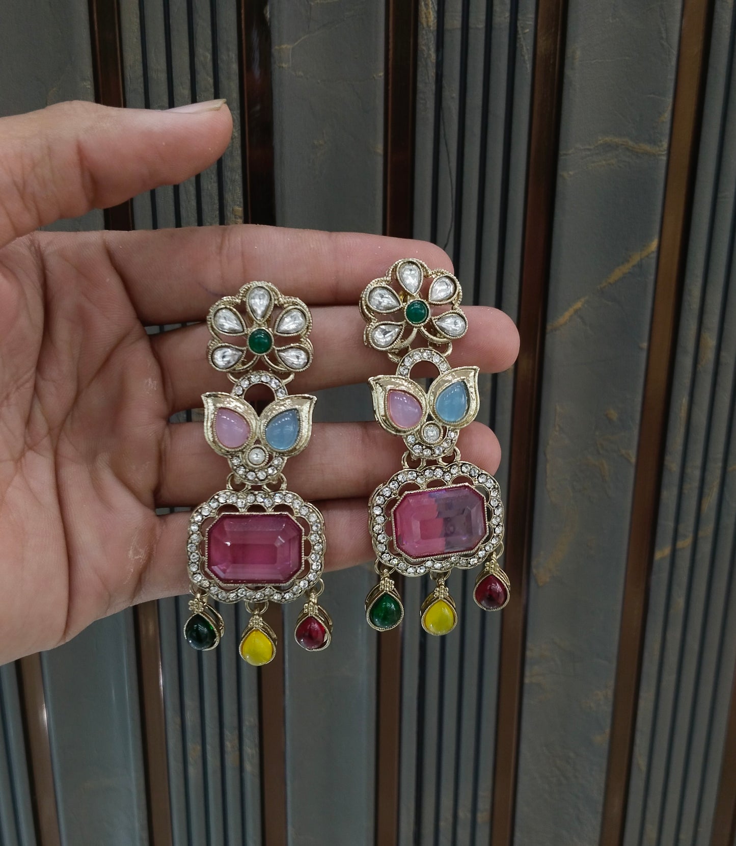 Antique Multi Color Bollywood Ratan Earrings