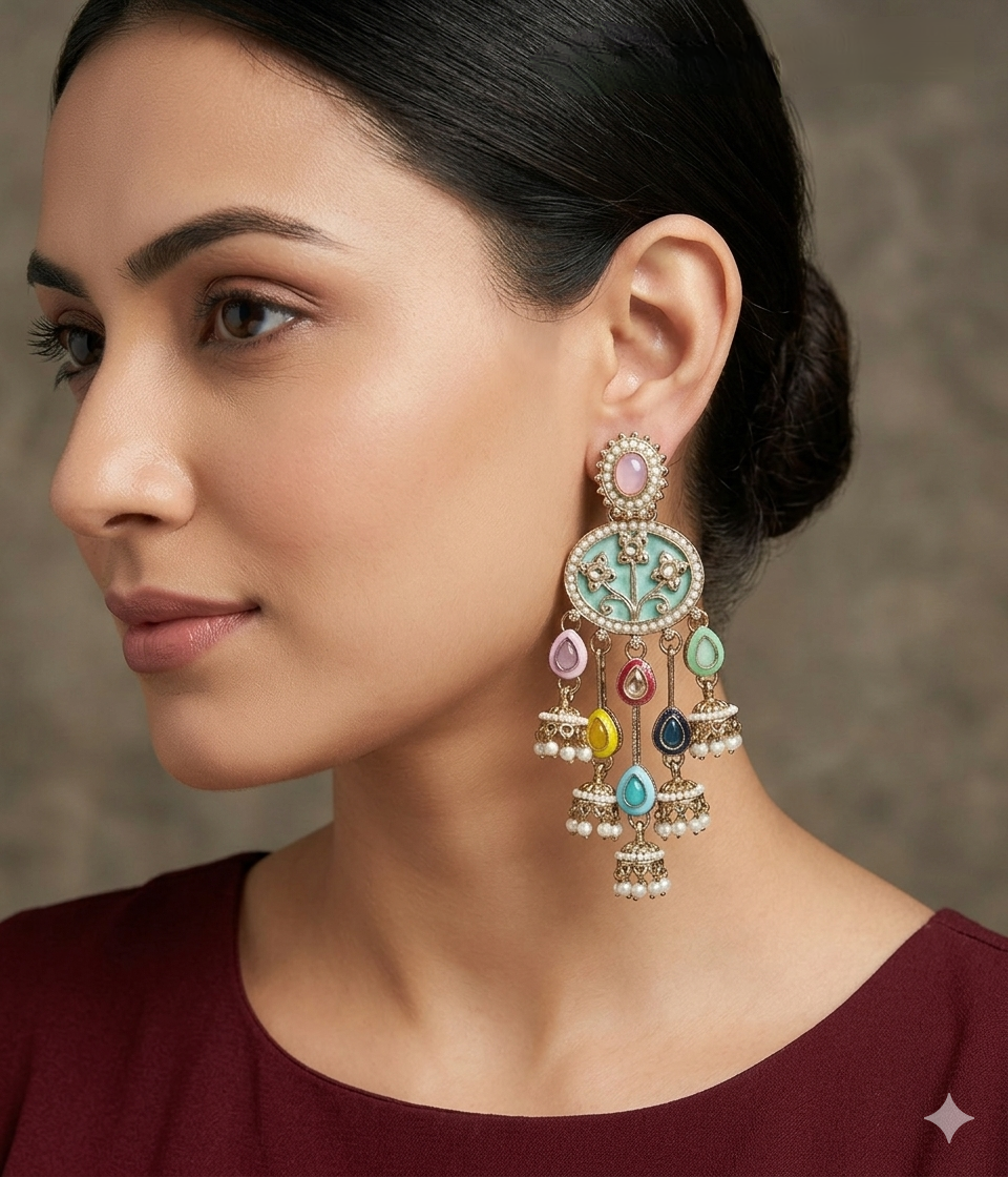 Antique Multi Color Bollywood Tony Earrings
