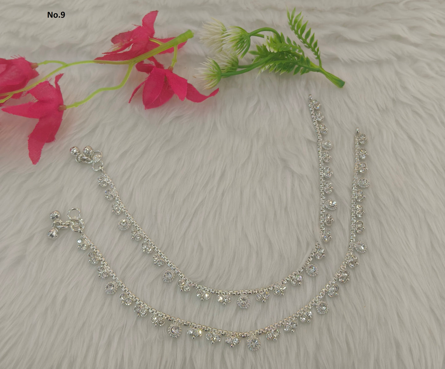 Silver White Anklets Jhanjar Payal Jewellery  Set