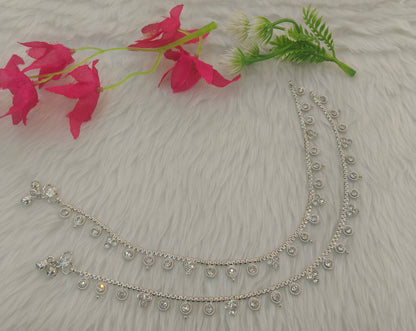 Silver White Anklets Jhanjar Payal Jewellery  Set