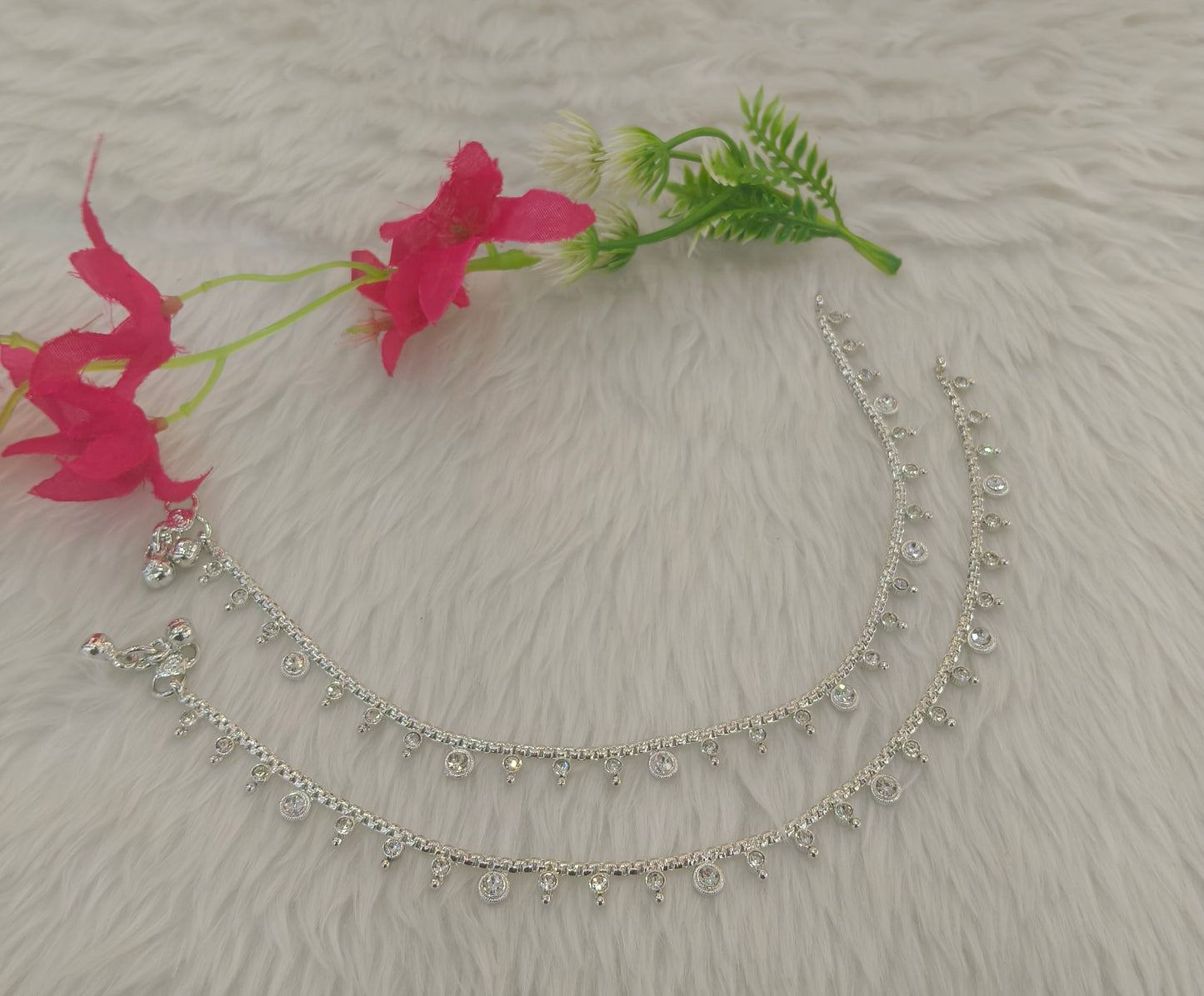 Silver White Anklets Jhanjar Payal Jewellery  Set