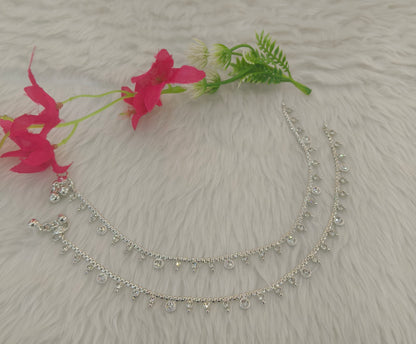 Silver White Anklets Jhanjar Payal Jewellery  Set