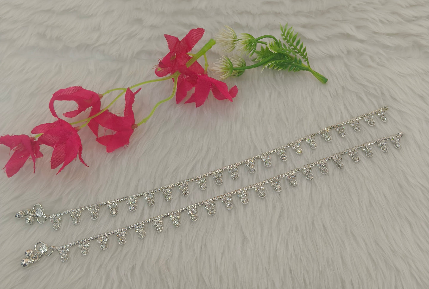 Silver White Anklets Jhanjar Payal Jewellery  Set
