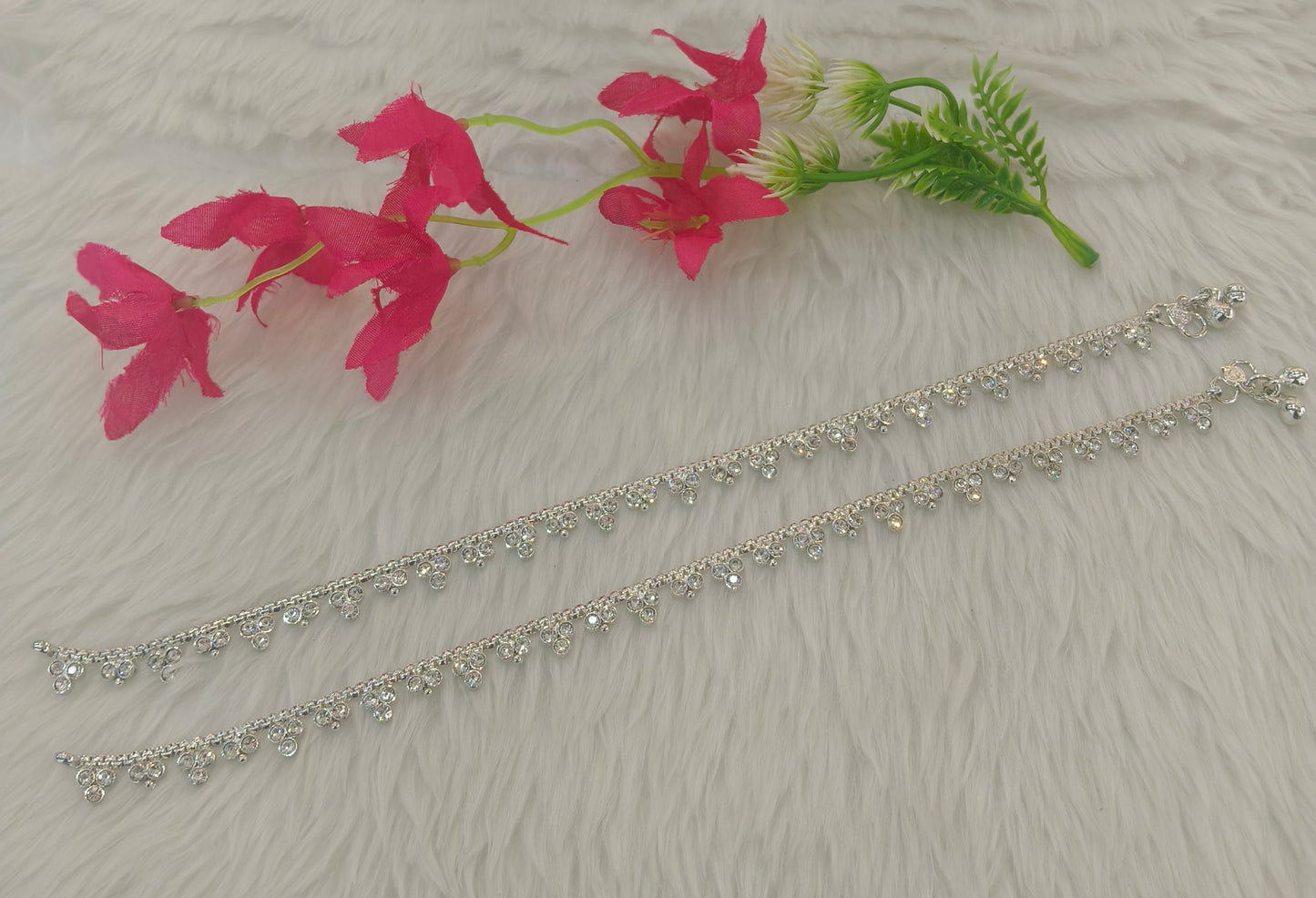 Silver White Anklets Jhanjar Payal Jewellery  Set