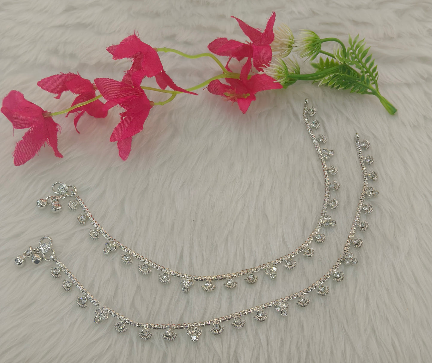 Silver White Anklets Jhanjar Payal Jewellery  Set