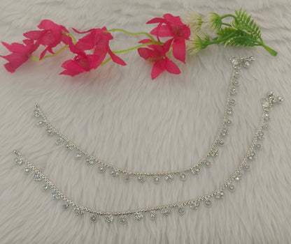 Silver White Anklets Jhanjar Payal Jewellery  Set