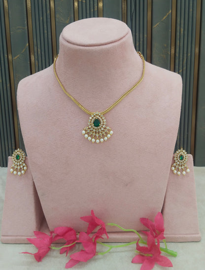 Gold Green American Diamond Ad Maron Necklace Sets