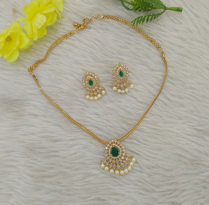 Gold Green American Diamond Ad Maron Necklace Sets