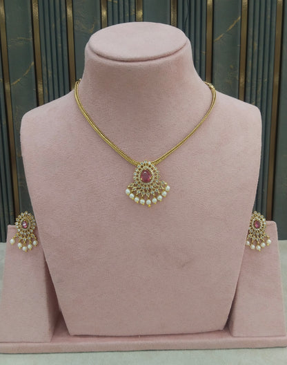 Gold Ruby American Diamond Ad Maron Necklace Sets